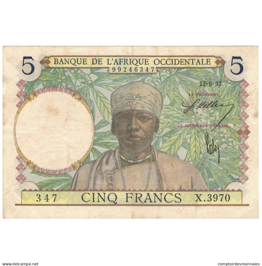 Billet, French West Africa, 5 Francs, KM:21, SUP - Estados De Africa Occidental