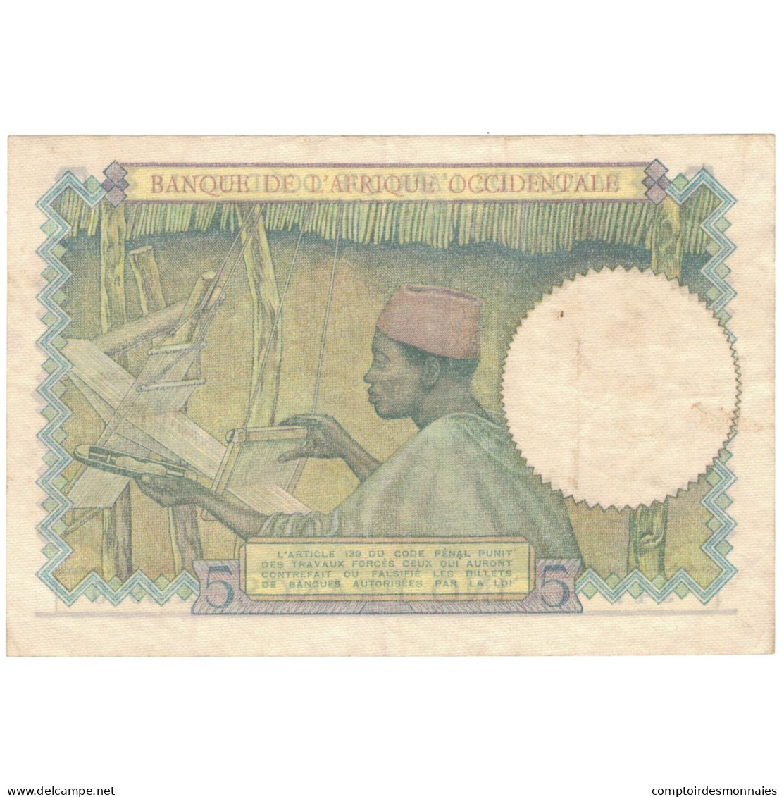 Billet, French West Africa, 5 Francs, KM:21, SUP - États D'Afrique De L'Ouest