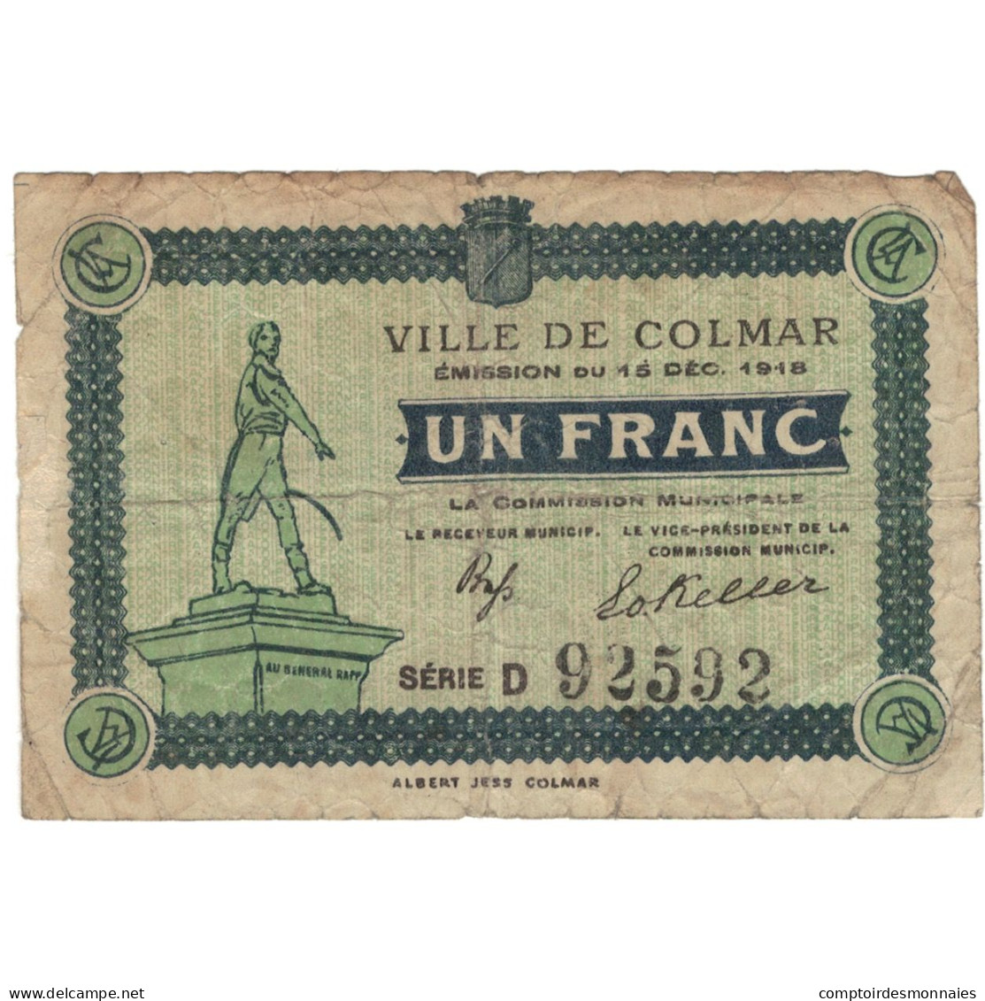 France, Colmar, 1 Franc, 1918, TB, Pirot:68-69 - Bonos