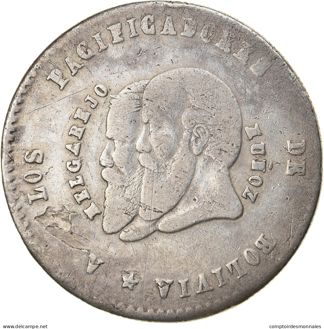 Monnaie, Bolivie, 1/2 Melgarejo, 1865, TB+, Argent, KM:145.2 - Bolivië