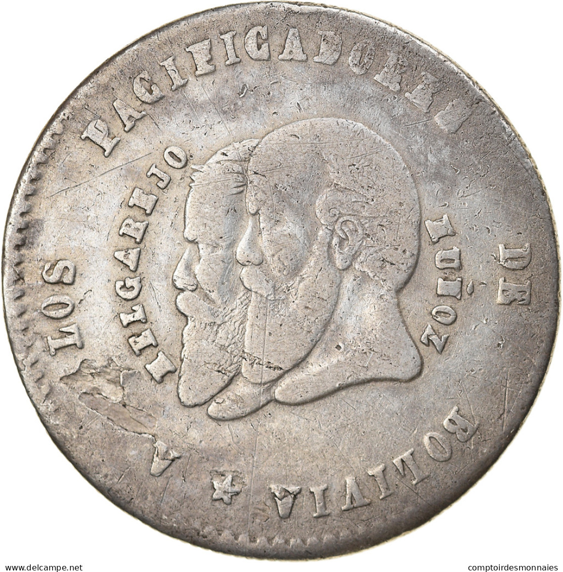 Monnaie, Bolivie, 1/2 Melgarejo, 1865, TB+, Argent, KM:145.2 - Bolivie