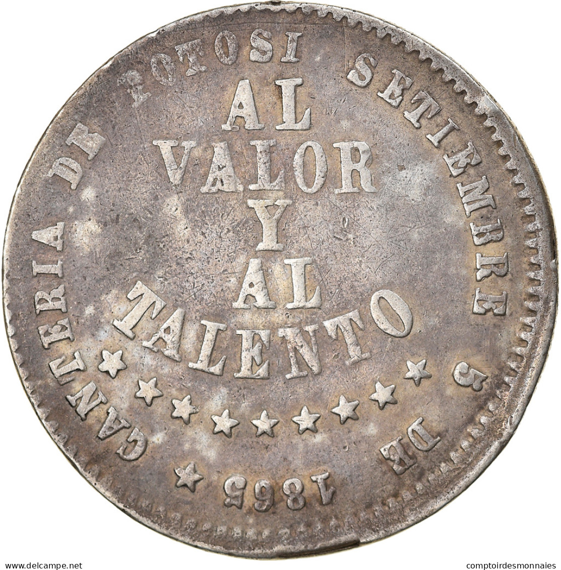 Monnaie, Bolivie, 1/2 Melgarejo, 1865, TB+, Argent, KM:145.2 - Bolivia