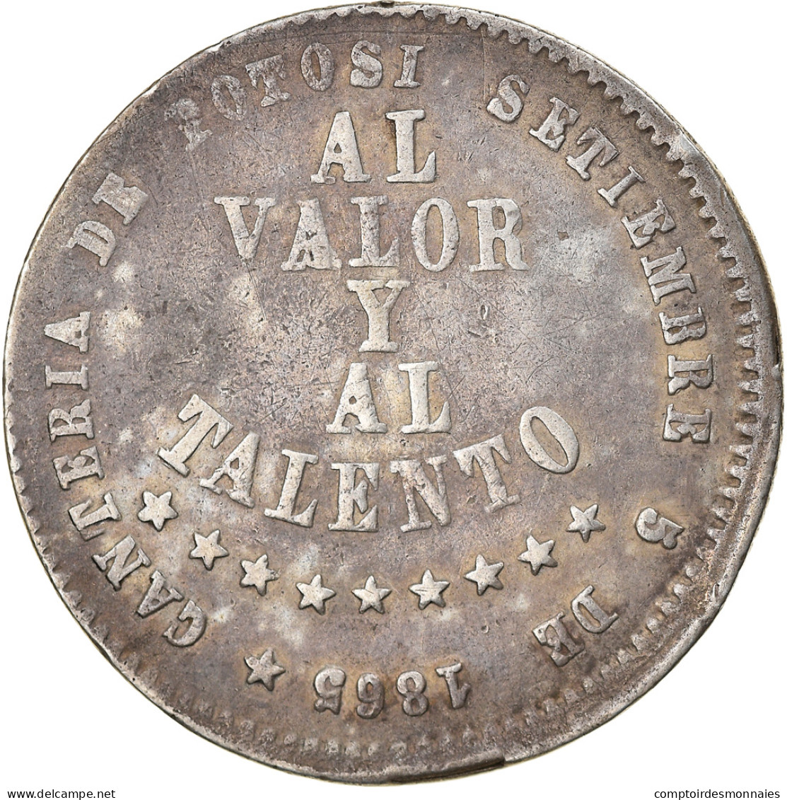 Monnaie, Bolivie, 1/2 Melgarejo, 1865, TB+, Argent, KM:145.2 - Bolivië