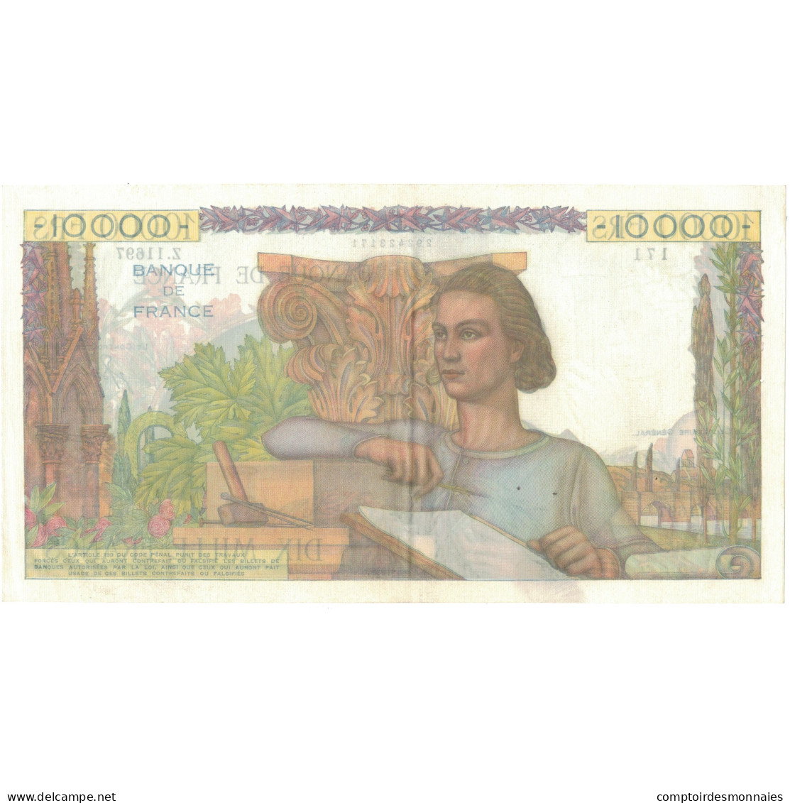 France, 10,000 Francs, 1956, Z.11697171, SPL, Fayette:50.8, KM:132d - 10 000 F 1945-1956 ''Génie Français''