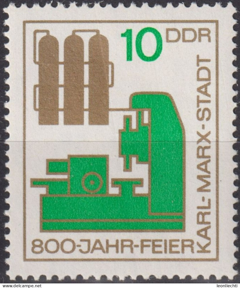 1965 DDR, ** Mi:DD 1117, Yt:DD 819, 800 Jahre Karl-Marx-Stadt, Chemnitz, Chemieanlage - Chemistry