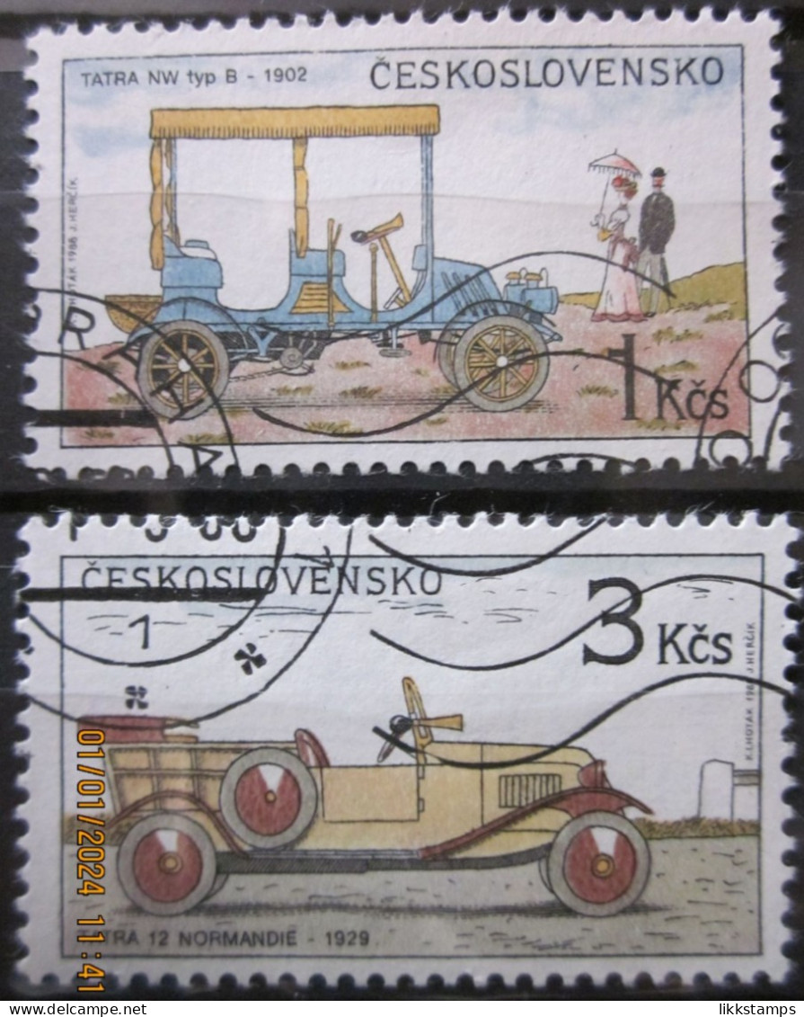 CZECHOSLOVAKIA 1988 ~ S.G. 2919 + 2921, ~ HISTORIC MOTOR CARS. ~ VFU #03216 - Oblitérés