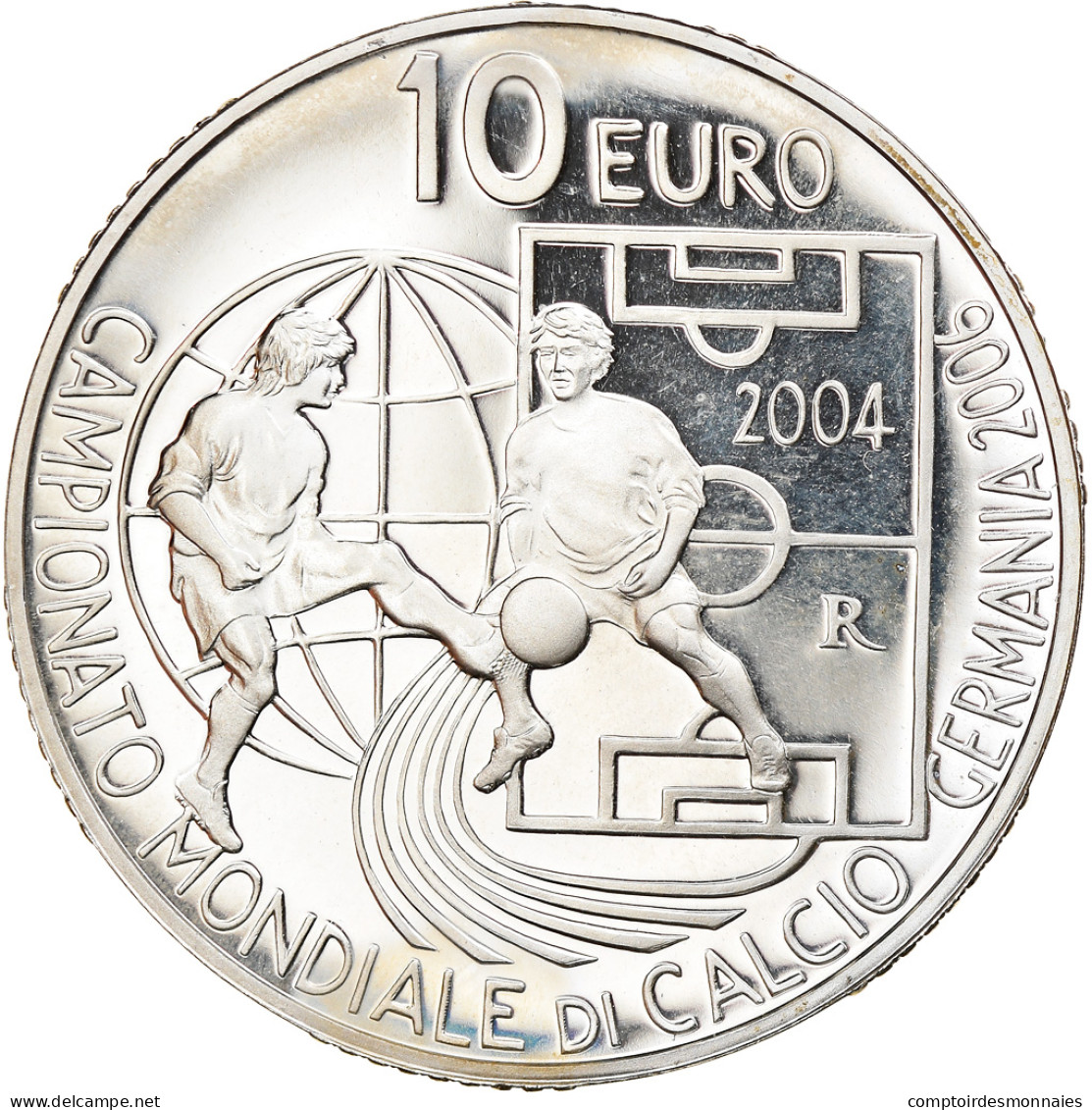 San Marino, 10 Euro, Two Soccer Players, 2004, Rome, BE, FDC, Argent, KM:463 - San Marino
