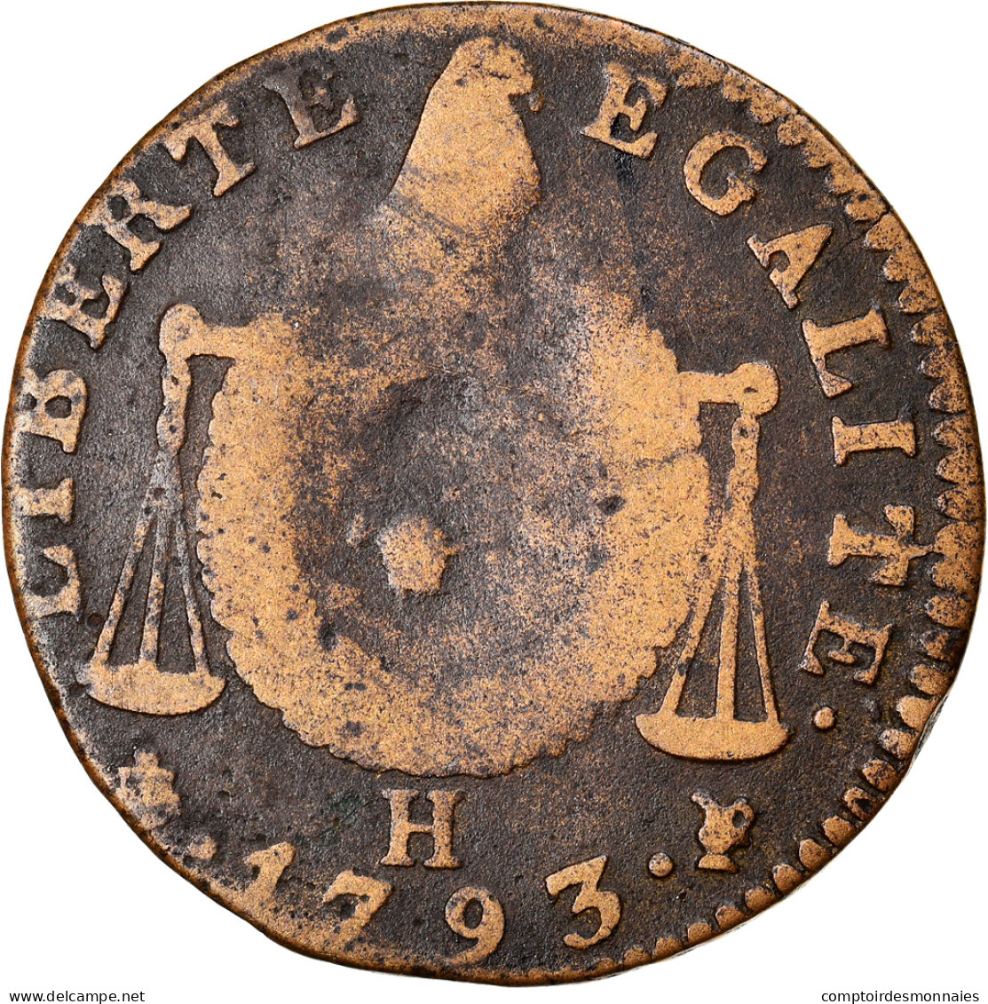 Monnaie, France, ½ Sol Aux Balances, 1/2 Sol, 1793, La Rochelle, B+, Bronze - Andere & Zonder Classificatie