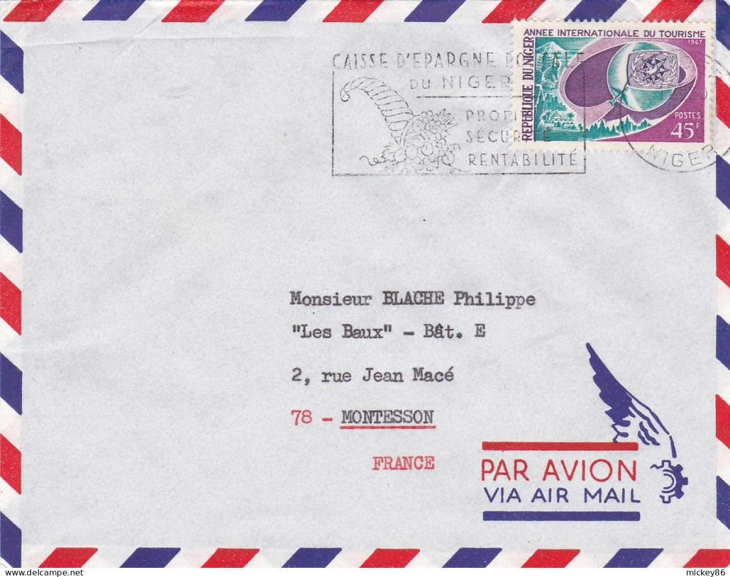 NIGER -1968- Lettre ZINDER à MONTESSON -78 (France)...timbre Année Du Tourisme Seul Sur Lettre...cachet - Niger (1960-...)