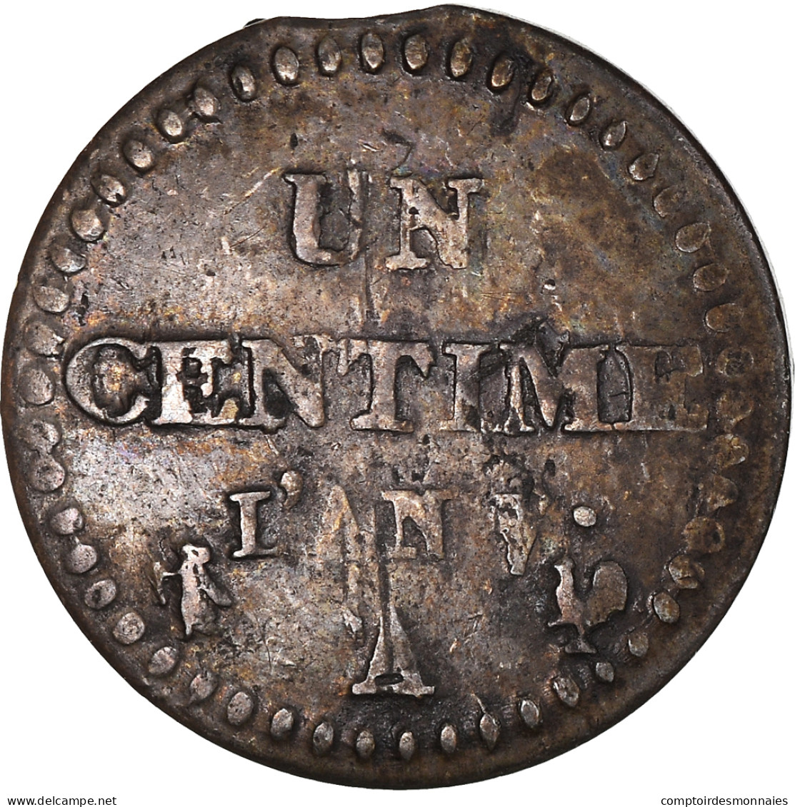 Monnaie, France, Dupré, Centime, AN 7, Paris, Error Clipped Planchet, TB+ - Other & Unclassified