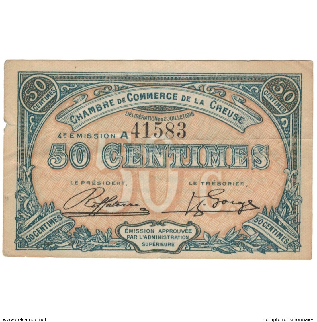 France, Guéret & Aubusson., 50 Centimes, 1918, SUP - Chambre De Commerce