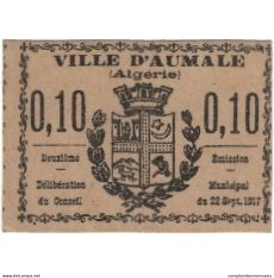 Billet, Algeria, 10 Centimes, Blason, 1917, 1917-09-22, SPL - Algeria