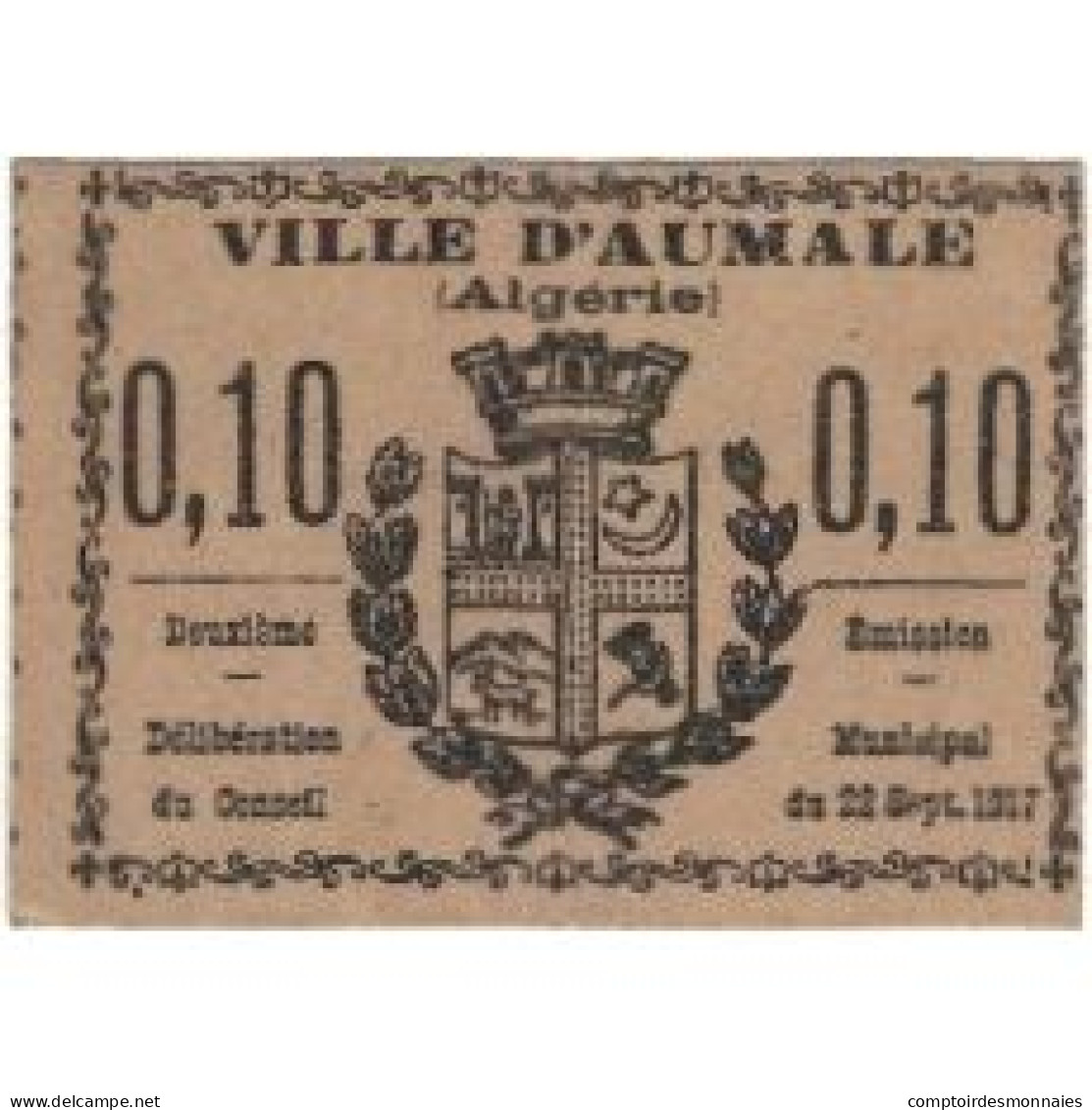 Billet, Algeria, 10 Centimes, Blason, 1917, 1917-09-22, SPL - Algérie