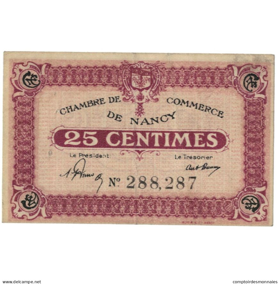 France, Nancy, 25 Centimes, TTB, Pirot:87-61 - Handelskammer