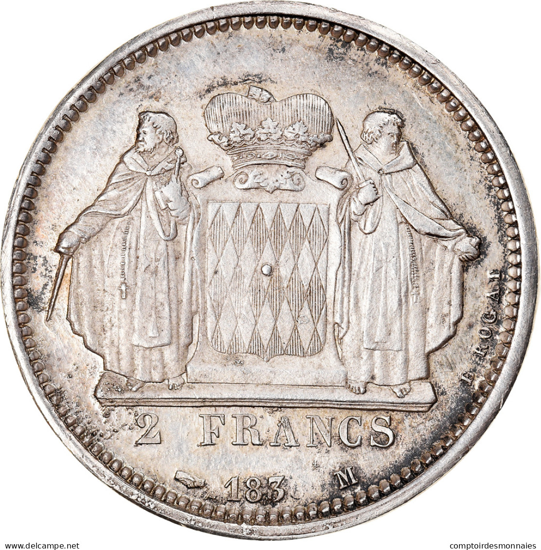 Monnaie, Monaco, Honore V, 2 Francs, 183-, Monaco, ESSAI, SUP, Argent - 1819-1922 Onorato V, Carlo III, Alberto I