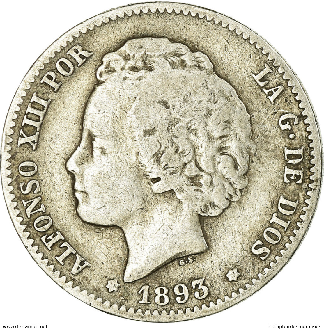 Monnaie, Espagne, Alfonso XIII, Peseta, 1893, Madrid, TB, Argent, KM:702 - First Minting