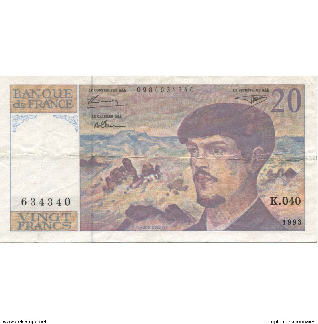 France, 20 Francs, Debussy, 1993, TTB+, Fayette:66 Bis.4, KM:151f - 20 F 1980-1997 ''Debussy''