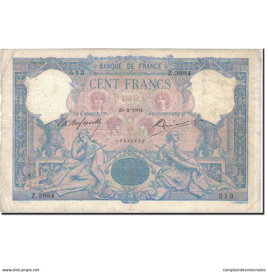 France, 100 Francs, Bleu Et Rose, 1904, 1904-02-25, TB, Fayette:21.18, KM:65c - 100 F 1888-1909 ''Bleu Et Rose''
