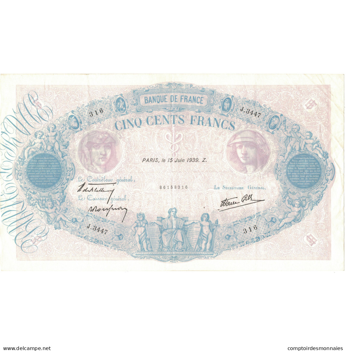 France, 500 Francs, Bleu Et Rose, 1939, H.3440, SUP+, Fayette:31.34, KM:88c - 500 F 1888-1940 ''Bleu Et Rose''