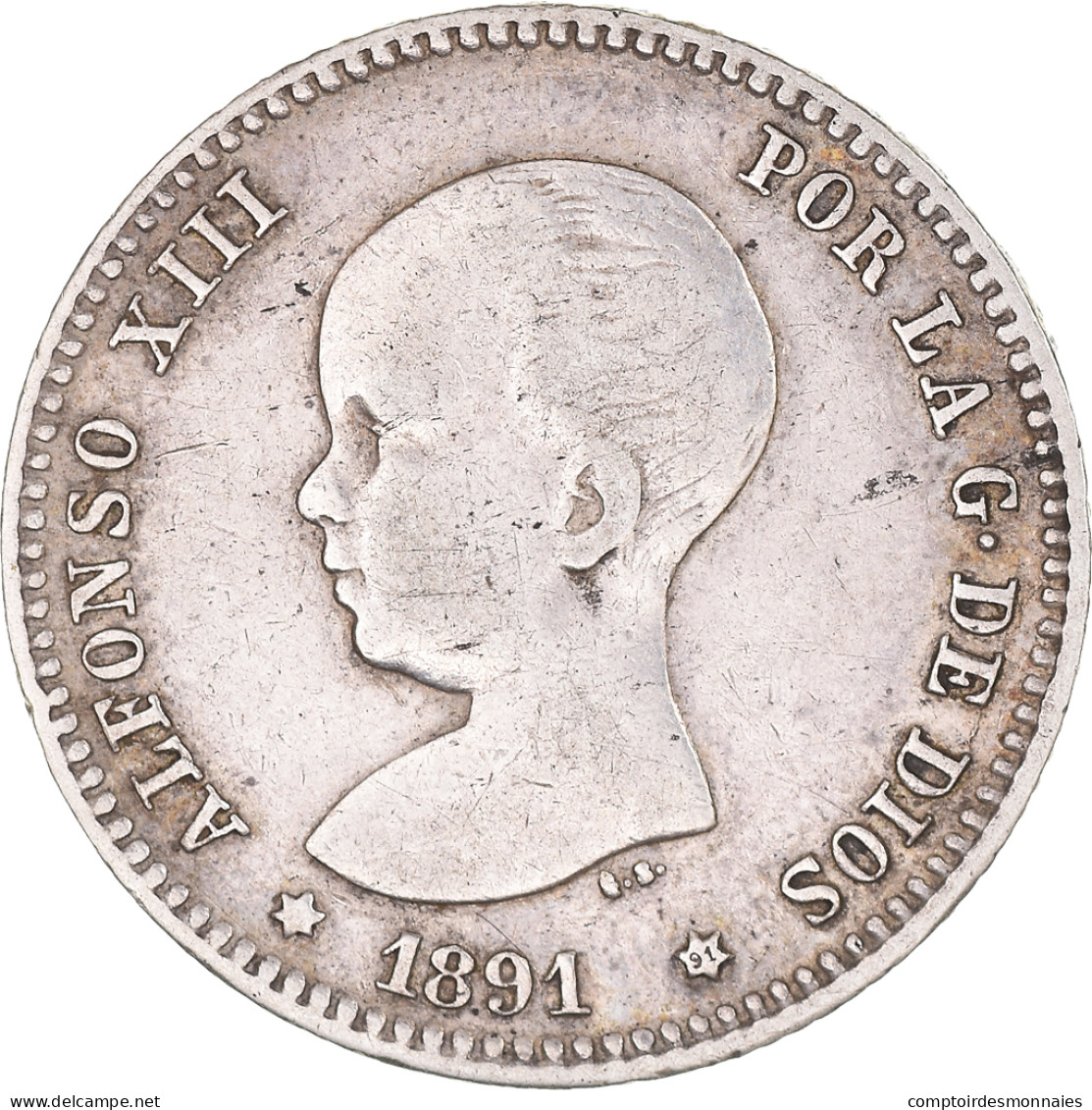 Monnaie, Espagne, Alfonso XIII, Peseta, 1891, Madrid, TTB, Argent, KM:691 - Primi Conii