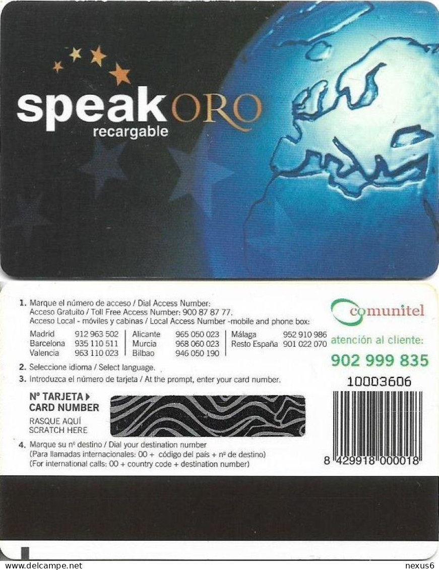 Spain - Comunitel - SpeakOro, Exp.01.04.2000, Magnetic Rechargeable, Mint - Autres & Non Classés