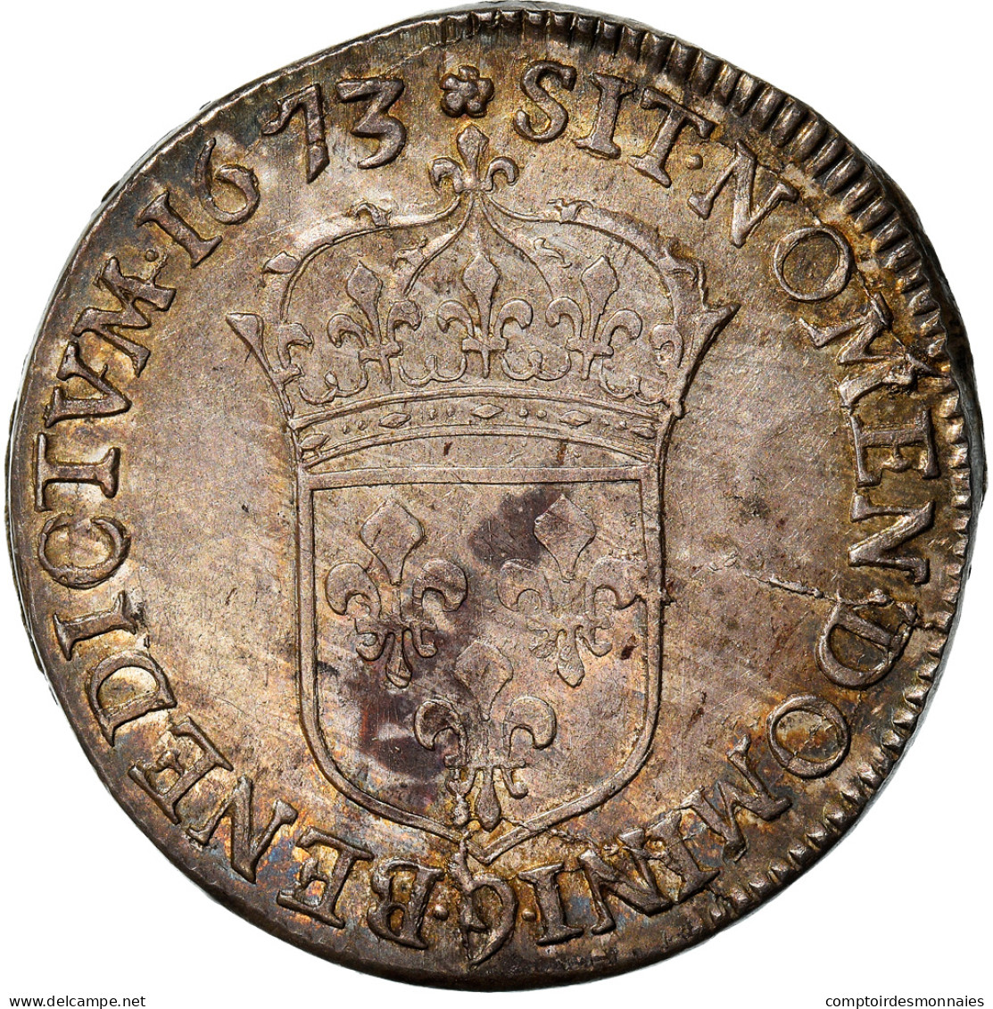 Monnaie, France, Louis XIV, 1/2 Écu Juvénile, 3e Poinçon, 1/2 Ecu, 1673 - 1643-1715 Lodewijk XIV De Zonnekoning