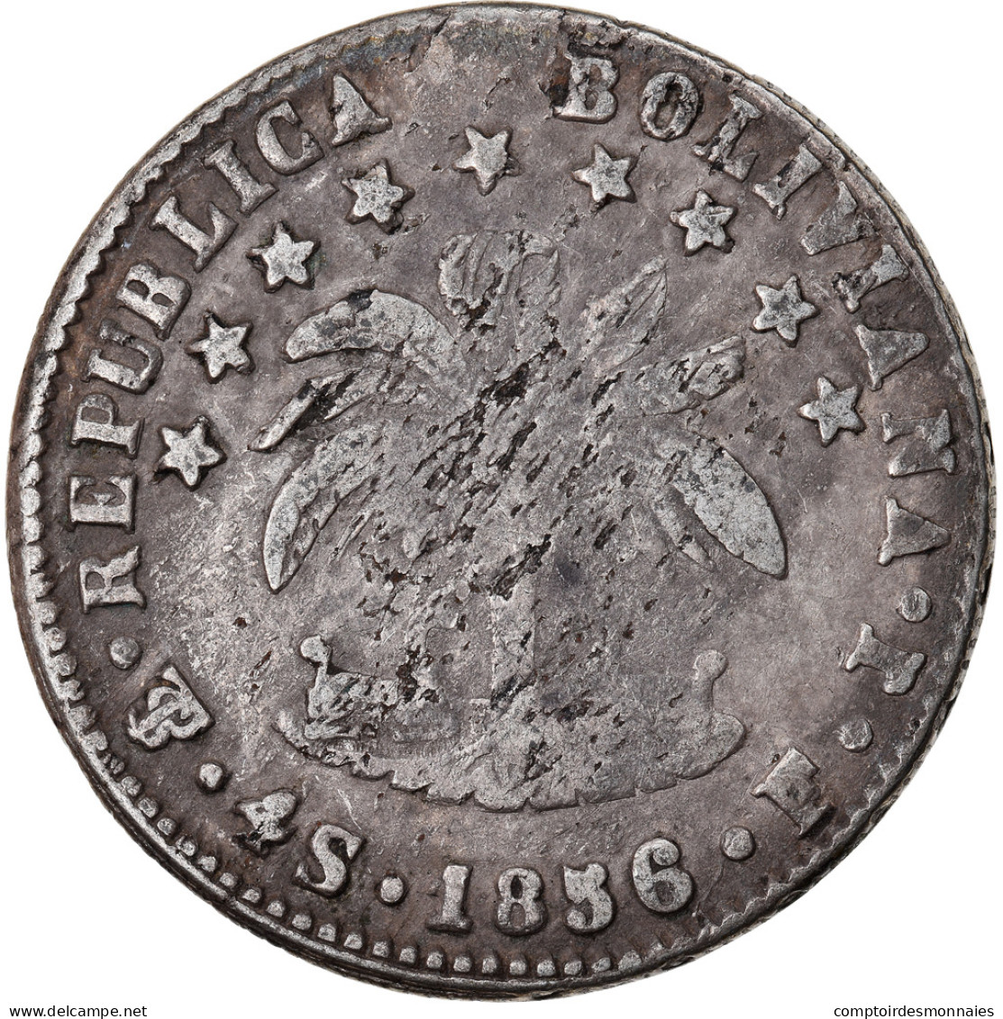 Monnaie, Bolivie, 4 Soles, 1856, Potosi, TB+, Argent, KM:123.2 - Bolivie