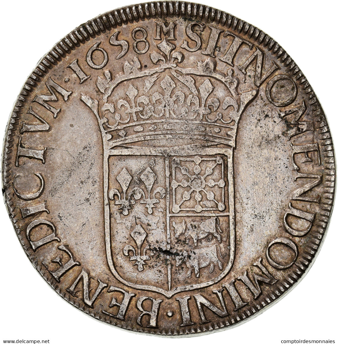 Monnaie, France, Louis XIV, Écu De Béarn à La Mèche Longue, 1658, Morlaas - 1643-1715 Lodewijk XIV De Zonnekoning