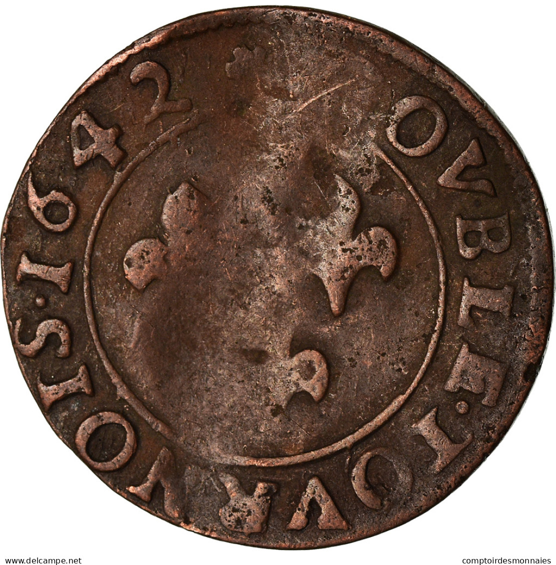 Monnaie, France, Double Tournois, 1642, TB, Cuivre, Boudeau:1006 - Otros & Sin Clasificación