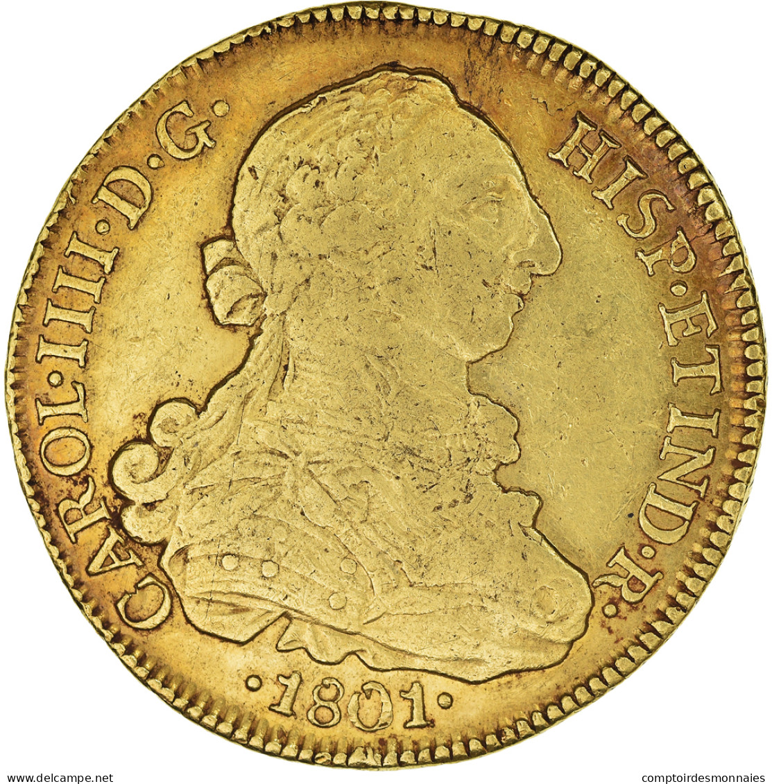 Chili, Carlos IV, 8 Escudos, 1801, Santiago, Or, TTB, KM:54 - Chile