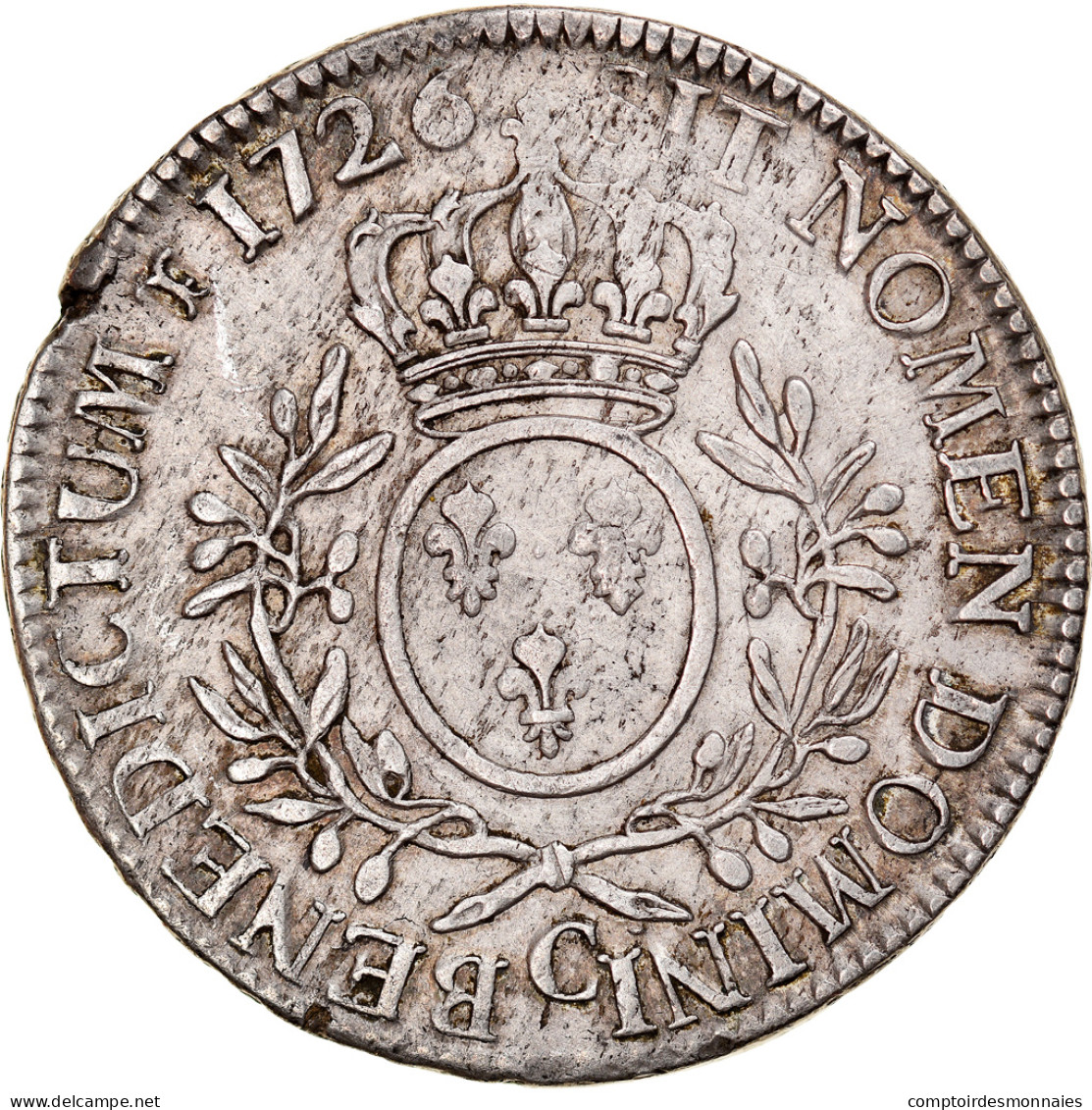 Monnaie, France, Louis XV, Écu Aux Branches D'olivier, Ecu, 1726, Caen, TTB - 1715-1774 Luigi XV Il Beneamato