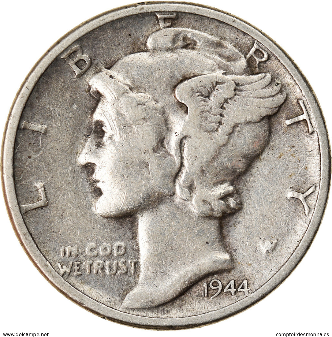 Monnaie, États-Unis, Mercury Dime, Dime, 1944, U.S. Mint, Philadelphie, TTB - 1916-1945: Mercury (Mercurio)