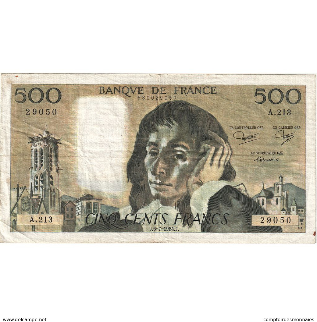 France, 500 Francs, Pascal, 1984, A.213, TTB, Fayette:71.31, KM:156e - 500 F 1968-1993 ''Pascal''