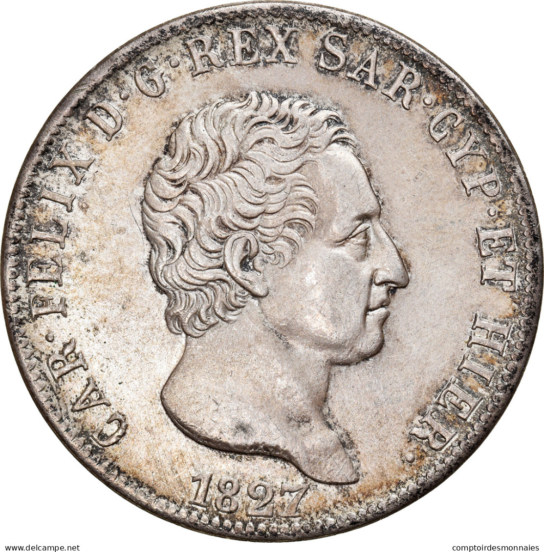 Monnaie, États Italiens, SARDINIA, Carlo Felice, 5 Lire, 1827, Genoa, SUP+ - Italian Piedmont-Sardinia-Savoie