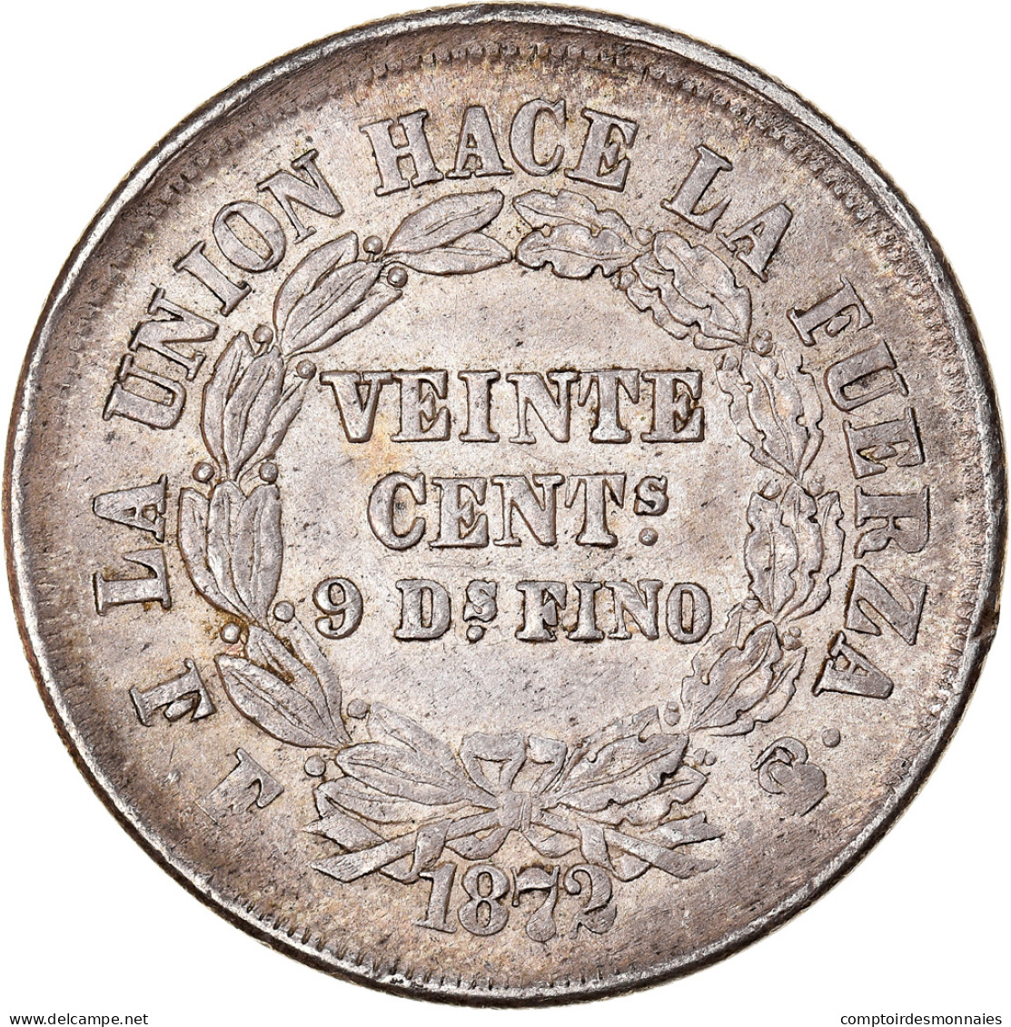 Monnaie, Bolivie, 20 Centavos, 1872, Potosi, TTB+, Argent, KM:159.1 - Bolivia