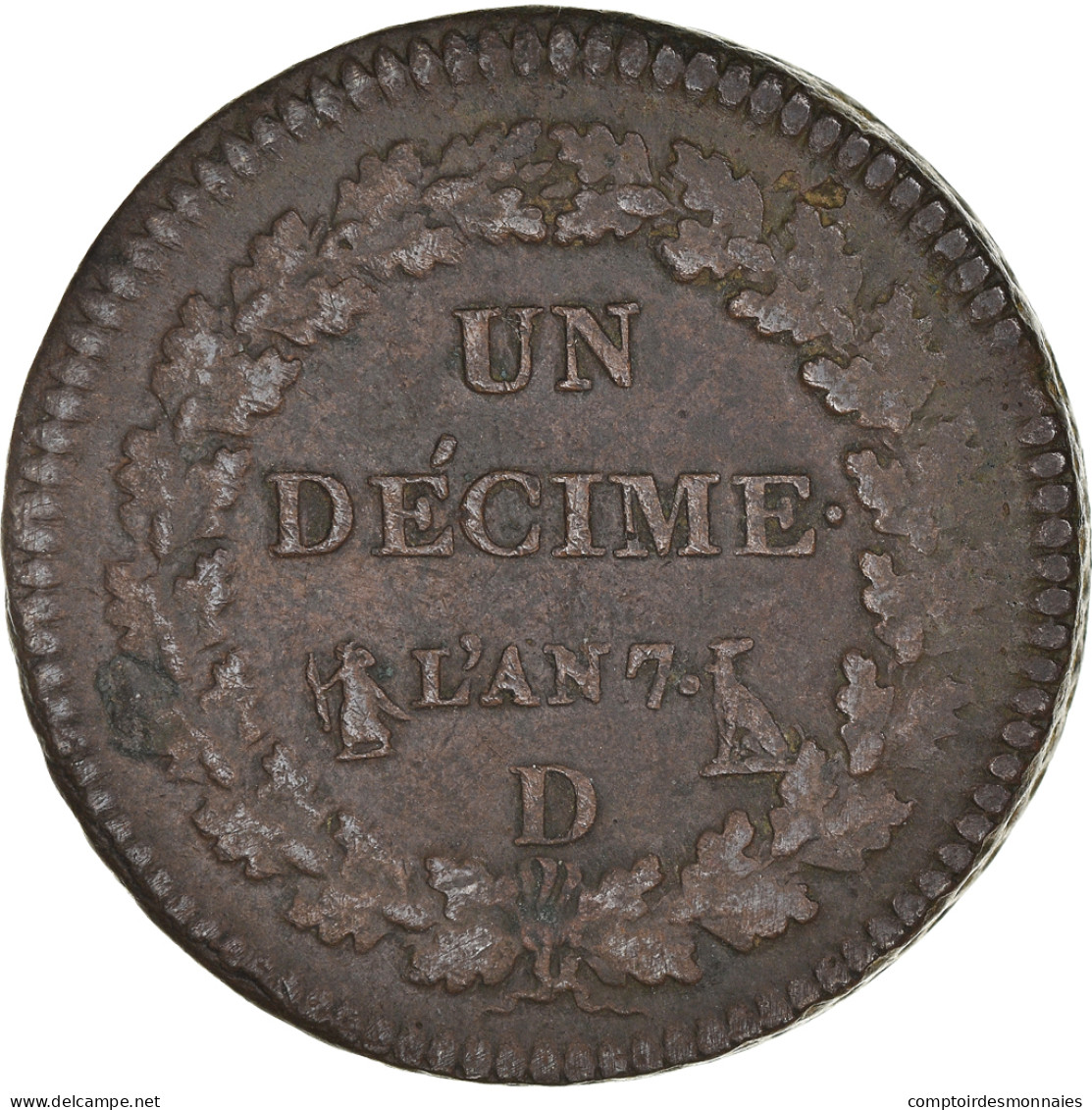 Monnaie, France, Dupré, Decime, AN 7, Lyon, TB+, Bronze, Gadoury:187, KM:644.5 - Sonstige & Ohne Zuordnung