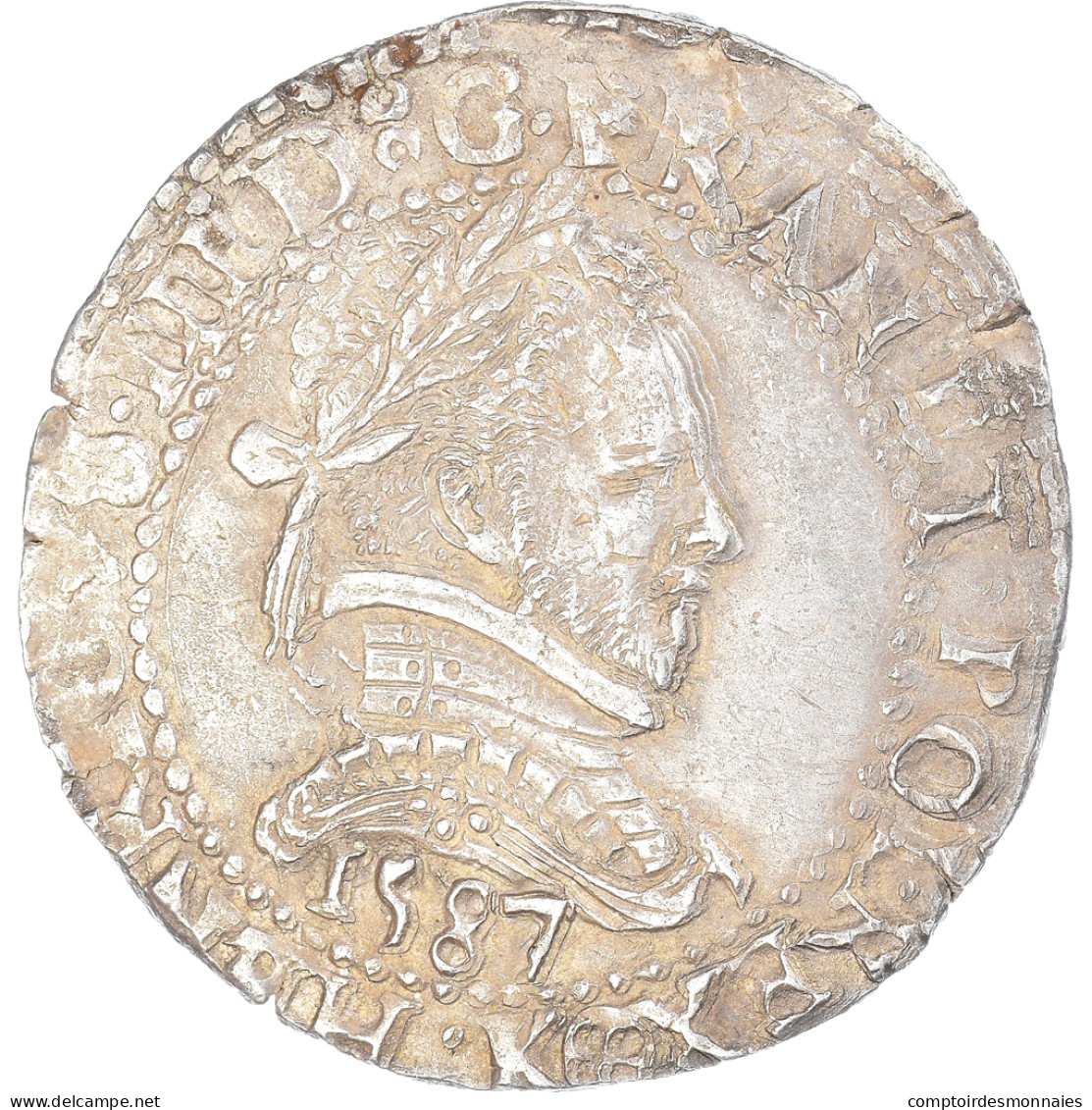 France, Henri III, 1/2 Franc Au Col Plat, 1587, Bordeaux, Argent, TTB+ - 1574-1589 Heinrich III.