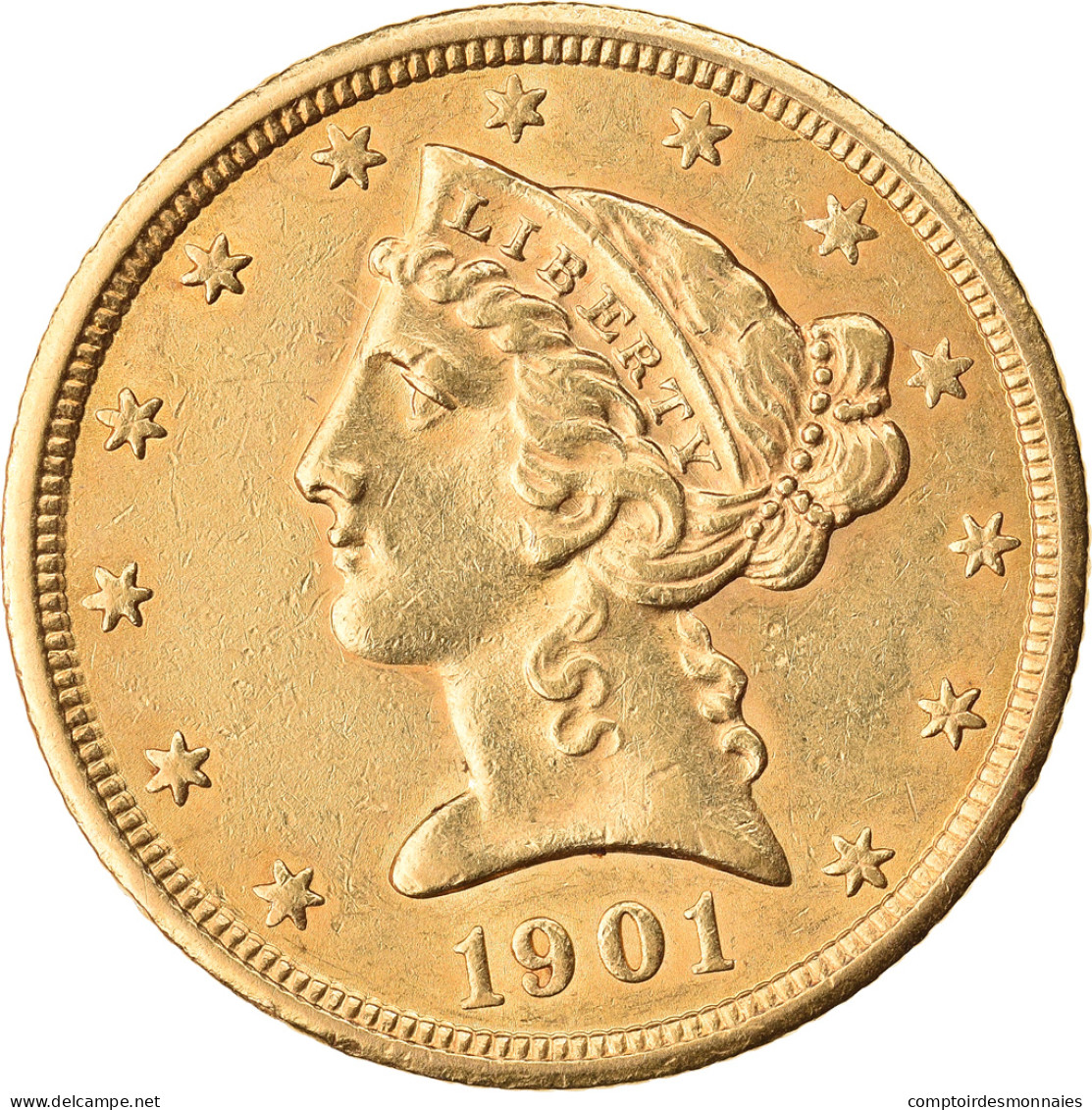 Monnaie, États-Unis, Coronet Head, $5, Half Eagle, 1901, U.S. Mint, San - 10$ - Eagle - 1866-1907: Coronet Head