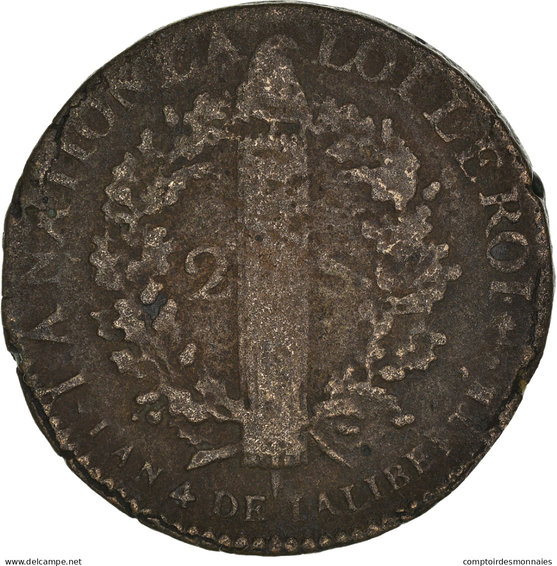 Monnaie, France, Louis XVI, 2 Sols, 1792, Saumur, TB, Bronze, Gadoury:25 - Altri & Non Classificati