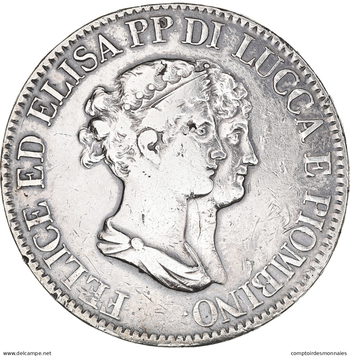 Monnaie, États Italiens, LUCCA, Felix And Elisa, 5 Franchi, 1807, Firenze, TB+ - Napoleonische