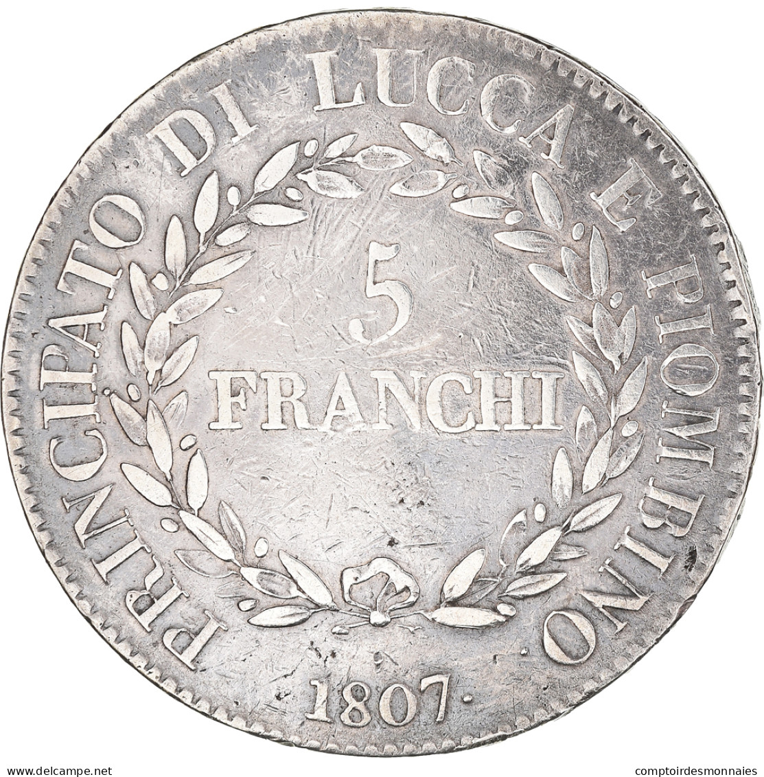 Monnaie, États Italiens, LUCCA, Felix And Elisa, 5 Franchi, 1807, Firenze, TB+ - Napoléonniennes