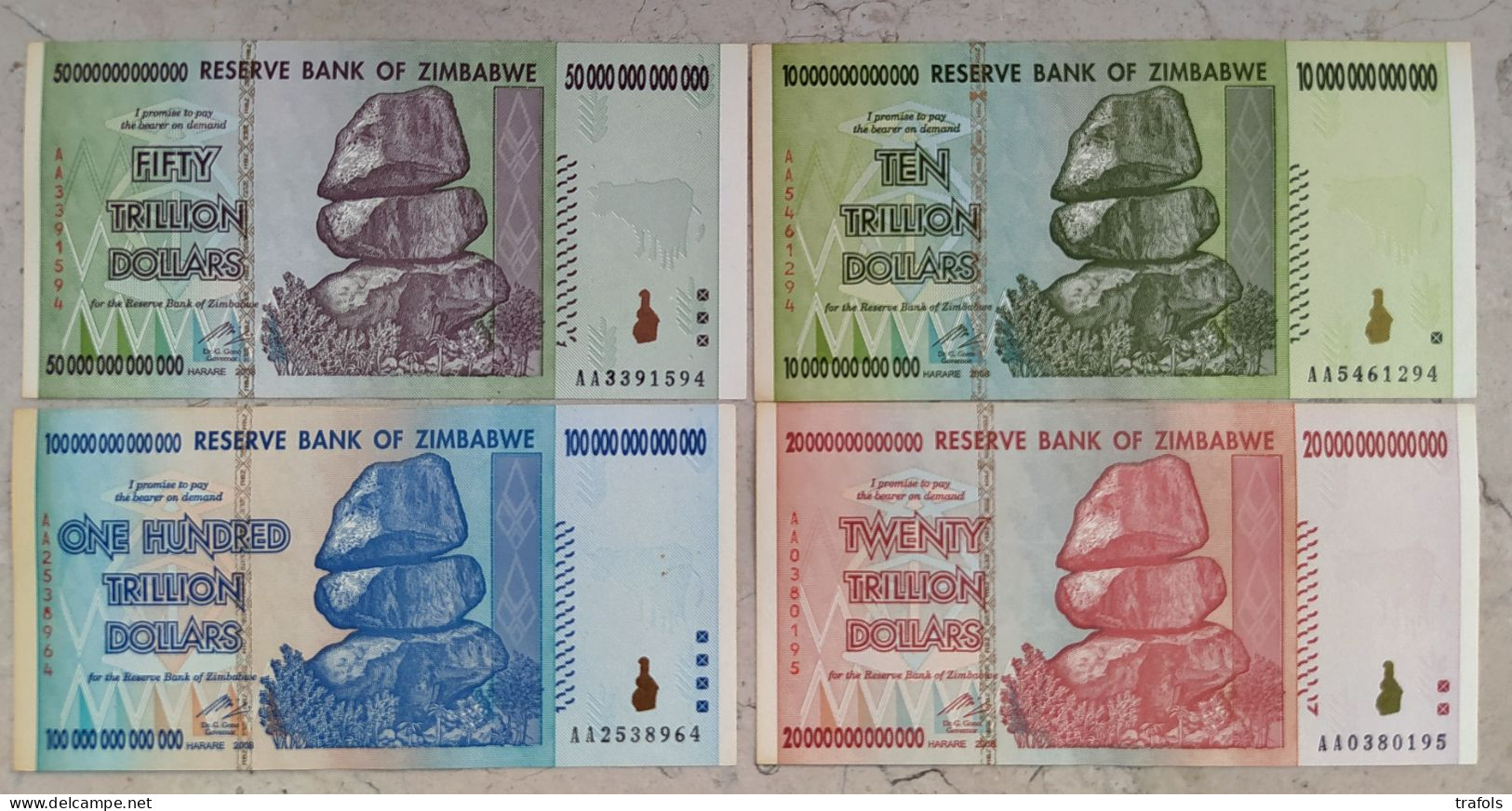 Zimbabwe - Complete Set 10+20+50+100 Trillion Dollars 2008 - AA Serie P. 88-89-90-91 - Unique On Delcampe!!! - Zimbabwe