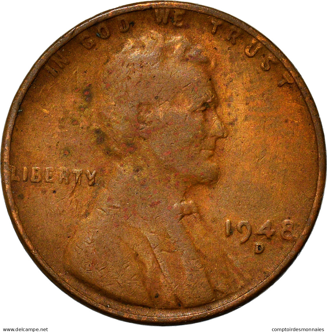Monnaie, États-Unis, Lincoln Cent, Cent, 1948, U.S. Mint, Denver, TB, Laiton - 1909-1958: Lincoln, Wheat Ears Reverse