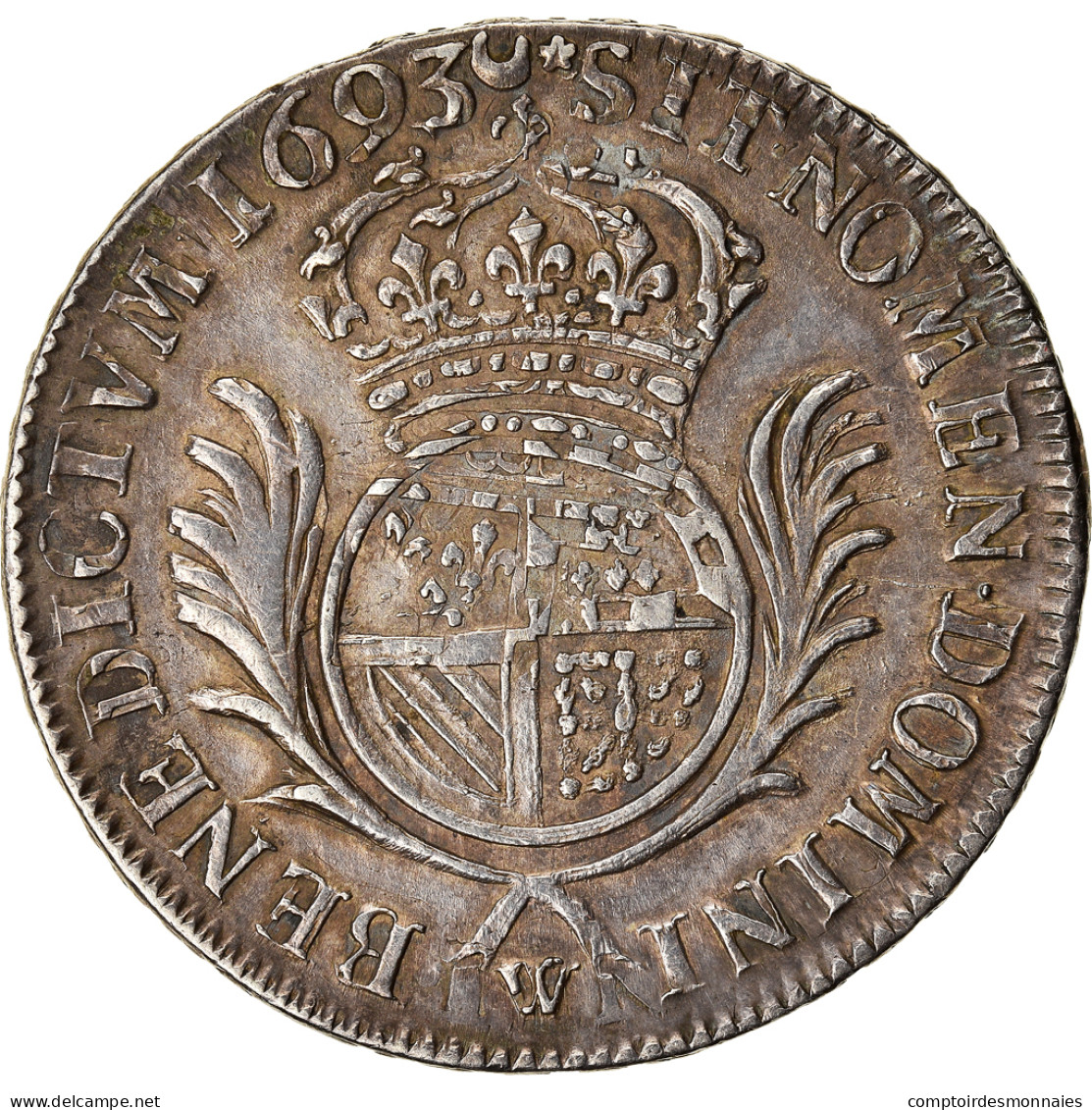 France, Louis XIV, 1/2 Ecu, 1/2 Écu De Flandre Aux Palmes, 1693, Lille - 1643-1715 Luigi XIV El Re Sole