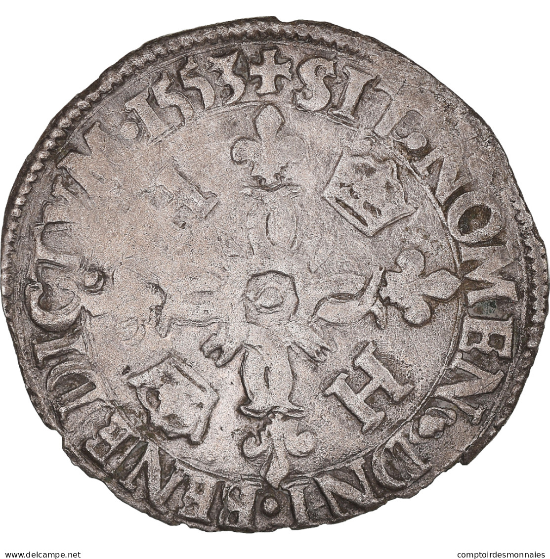 Monnaie, France, Henri II, Douzain Aux Croissants, 1553, Paris, TB+, Billon - 1547-1559 Heinrich II.