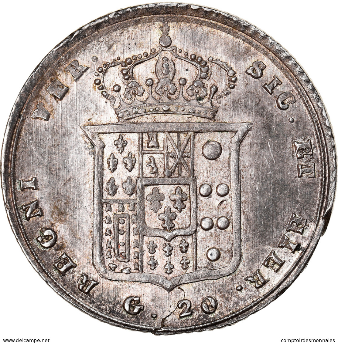 Monnaie, États Italiens, NAPLES, Ferdinando II, 20 Grana, 1855, SUP+, Argent - Napoli & Sicilia