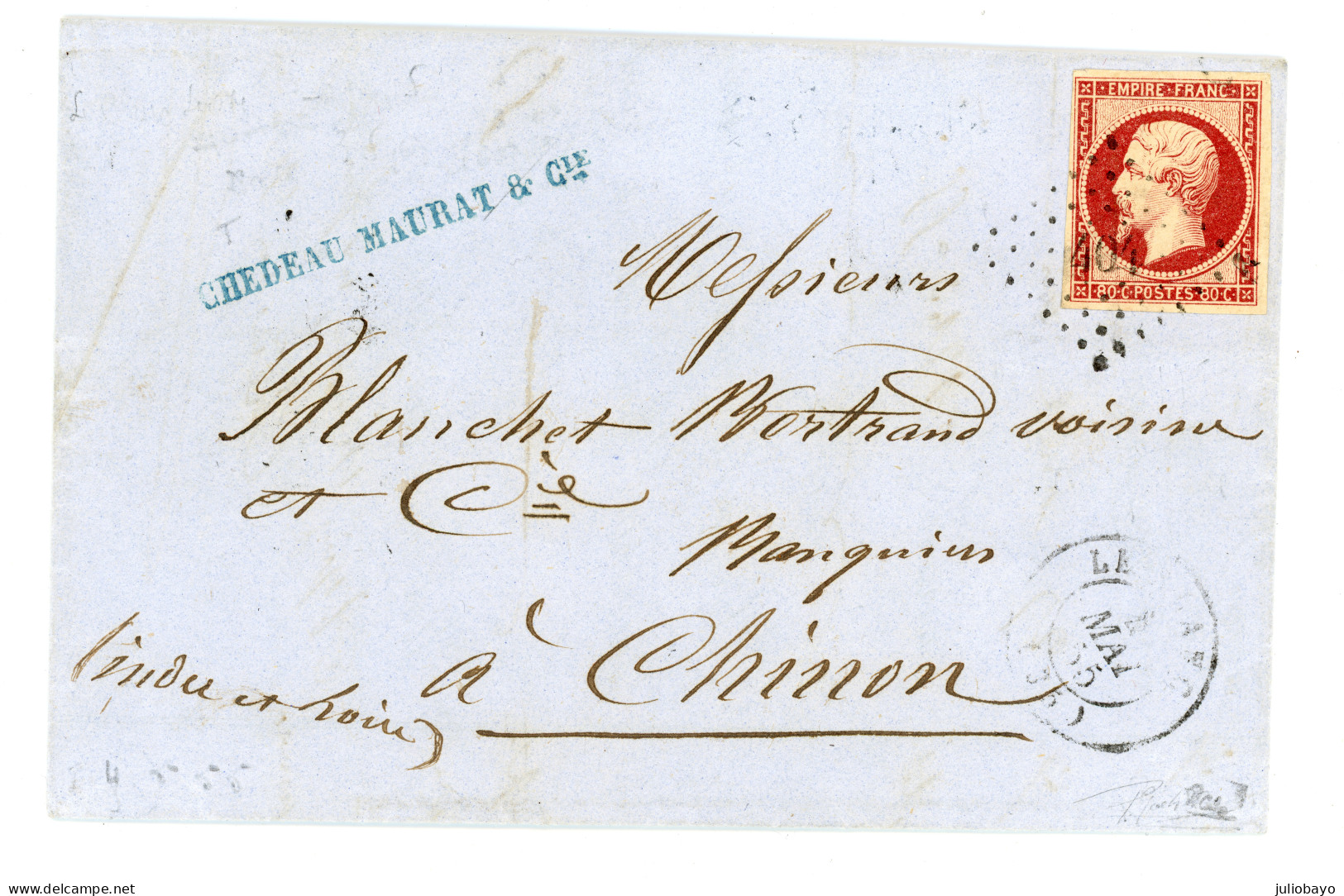 4 Mai 1855 N°17Ac TTB Pc 404 Le Blanc INDRE Vers Chinon,signé Calves Et Goebel - 1849-1876: Klassik