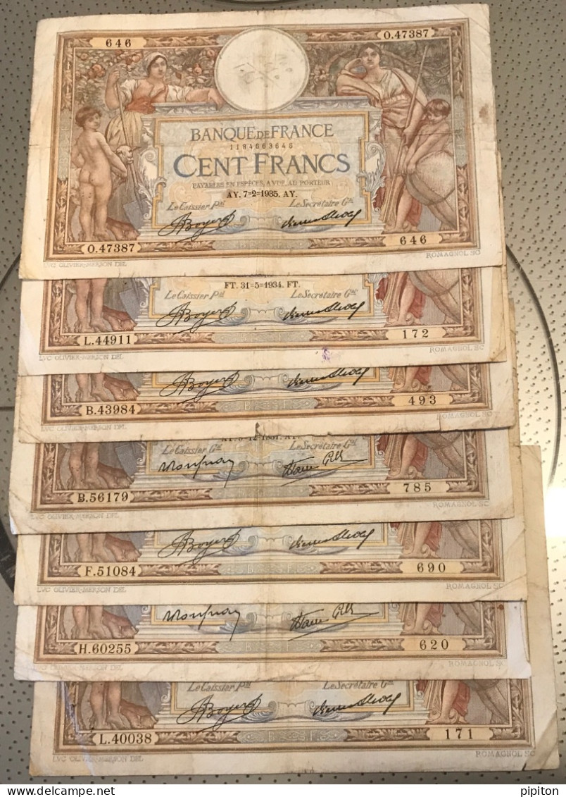 Lot De 7 Billets 100F Type Merson Années Variées - 100 F 1908-1939 ''Luc Olivier Merson''