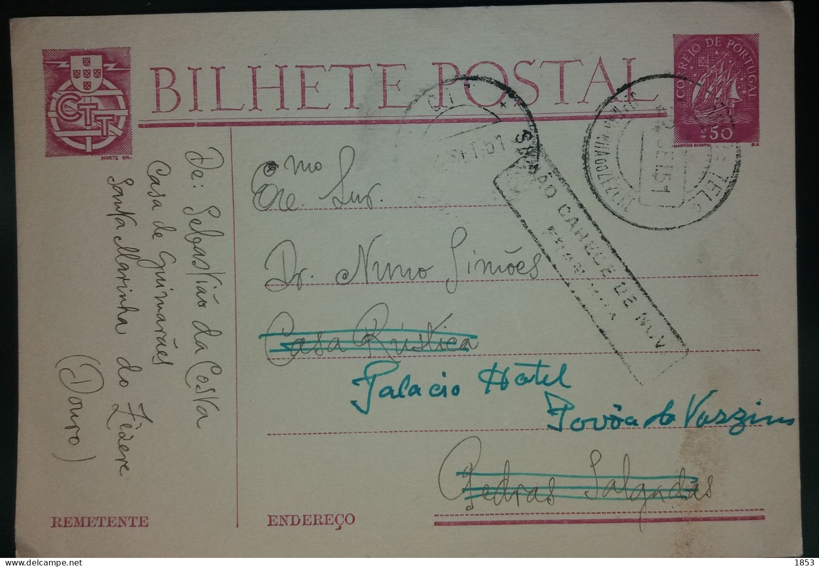 BILHETE POSTAL - CARAVELA - MARCOFILIA - STA. MARINHA DO ZÈZERE - NÂO CARECE DE NOVA FRANQUIA - Storia Postale