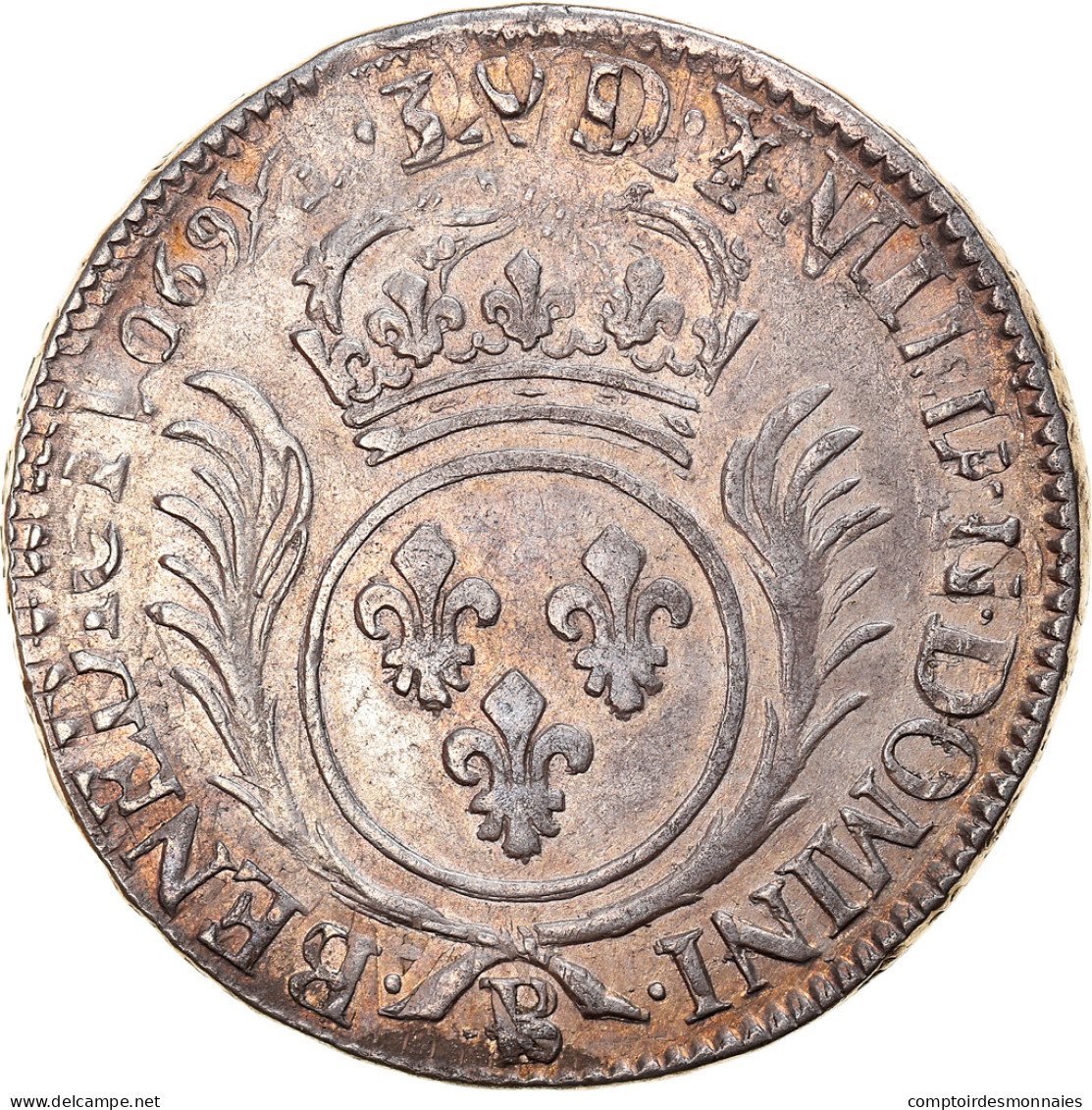 Monnaie, France, Louis XIV, 1/2 Écu Aux Palmes, 1/2 Ecu, 1693, Rouen, TB+ - 1643-1715 Ludwig XIV.